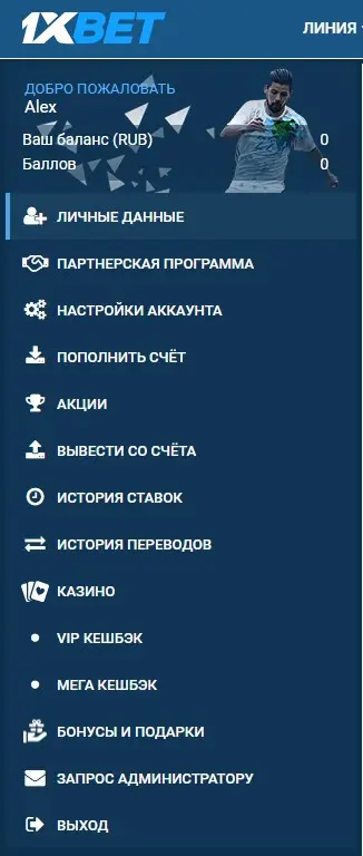 Вход в личный кабинет игрока 1xBet